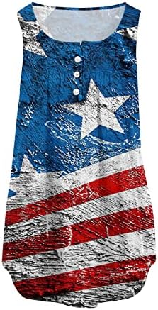 QCEMENI 4-ти јули летен резервоар на врвови за жени без ракави за независност на драмски патриотски сончоглед САД знаме о-врат маици