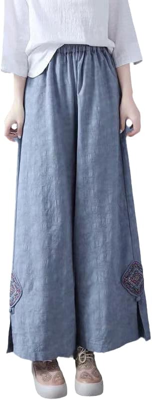 Uktzfbctw етнички стил цветачи пролетно лето дами панталони со високи половини женски панталони Хакама случајни широки нозе пантолони 4 xs