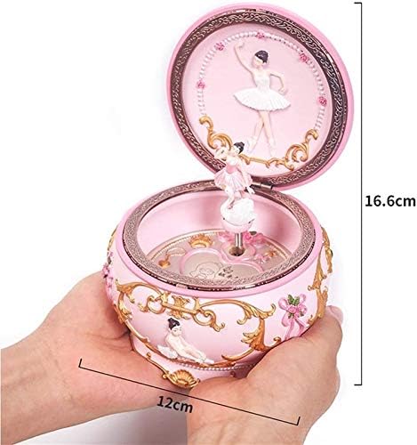 Huangxing - Колекционерски фигурини музички кутии тркалезна розова музичка кутија, романтична балерина музичка кутија за девојки, домашна