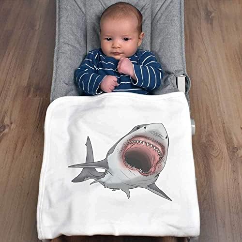 Azeeda „Одлична бела ајкула залак“ памучно бебе ќебе/шал