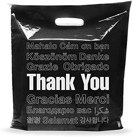 Црна благодарам стока Пластични кеси за купување - 100 пакувања 20 x 20 со дебели количини на 2 милји дополнителни големи торби за малопродажба