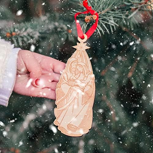 Вуд свето семејство украс за украси за новогодишна елка, врежана Мери Јосиф и бебе Исус