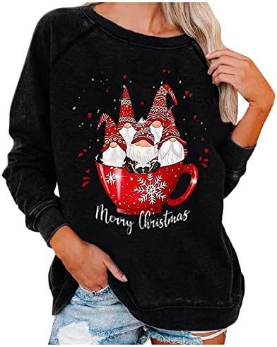 Грдите Божиќни врвови на Flekmanart Womensенски блуза 3Д печатени џемпери лабави долги ракави грди Божиќ пулвер обичен џемпер