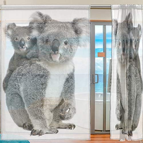 Цветна коала и бебе на бело полу-чиста завеса прозорец Voile драперии панели третман-55x84in за дневна соба спална соба детска соба, 2