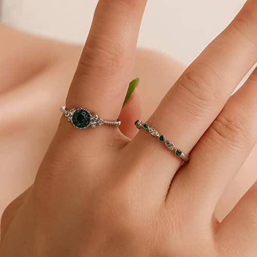 Прстен на ланец прстен женски ангажман 2 парчиња единечен сет на сетови за подароци предлог прстен сребро невеста прстен ретро