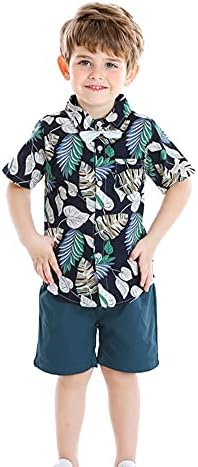 Shoutунинг Детето момче шорцеви поставува хавајска облека, новороденче остави цветен кошула со кратки ракави на врвот+шорцеви костуми
