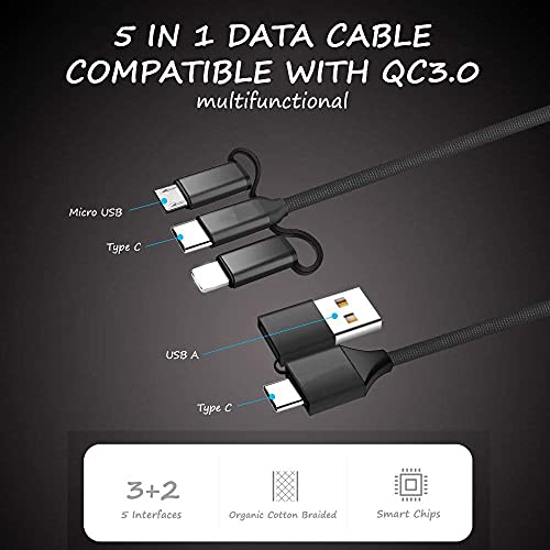 OUGIC USB C-кабел за полнење, 5-во-1 PD 60W & QC3.0 20W, USB A/C за да напишете C/телефон/микро USB, компатибилен со Galaxy S21 Fold3