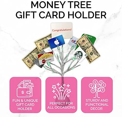 Држач за подароци за картички Mein Schatz Money со 10 клипови и LED осветлени совети - држач за подароци за бело дрво за готовина
