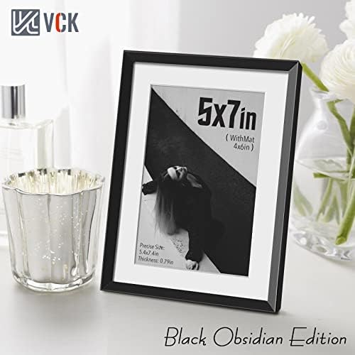 VCK 5x7 метални црни рамки за слики со МАТ за 4x6 фотографија или 5x7 без мат, алуминиумска фото рамка со калено вистинско стакло, рамка