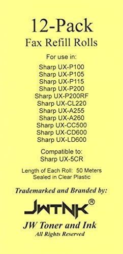 12-пакет UX-5CR FAX FILM RIPLON RELLIL ROLLS компатибилен со Sharp Fax UX-P100 UX-P105 UX-P115 UX-P200 UX-P200RF UX-CL220 UX-255