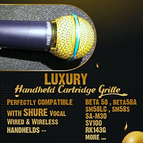 Замена на RK B58 MIC Gloden Grille компатибилна со Shure Beta58 SM58 SM58LC BETA58A SA-M30 SV100 RK143G безжичен и жичен глава