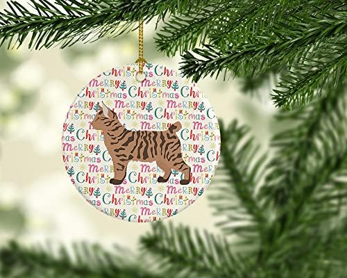 Богатства на Каролина WDK2608CO1 PIXIE BOB 2 CAT CATH CHINGLE CERAMIC ORNAMENT, украси за новогодишни елки, виси украс за Божиќ,