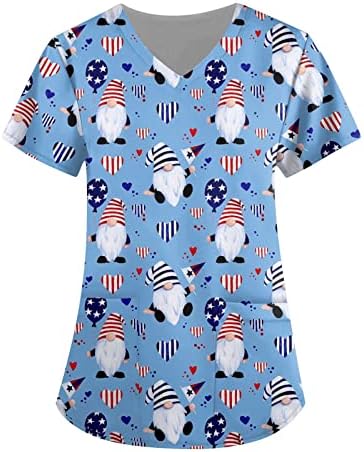 Американска кошула со знаме за жени патриотска кошула гроздобер САД маичка со знаме со кратки ракави на 4-ти јули на врвови со џебови