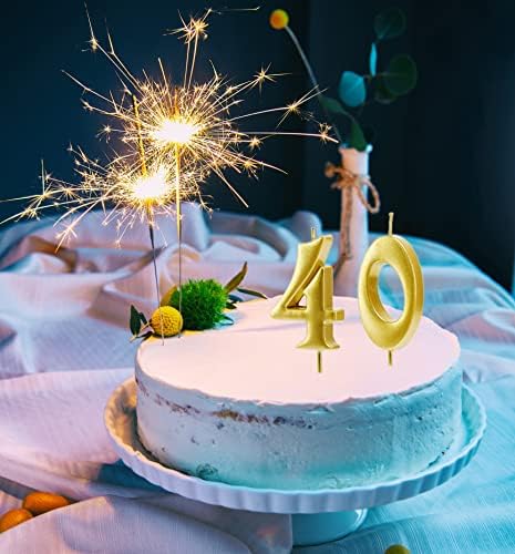 Златни Свеќи за 40-ти Роденден, Топер За Торта Број 40 За Украсување Забави