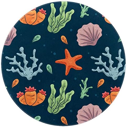 Llnsupply 4 ft круг килим за игра со низок куп, морски морски школки Searweed Starfish Baby Crawling Dath Mats Game игра ќебето новороденче