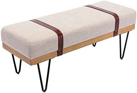 Постелна ткаенина мека перница тапацирана цврста дрвена рамка правоаголник клупа за кревет со метални нозе во прав, стапало на влезот