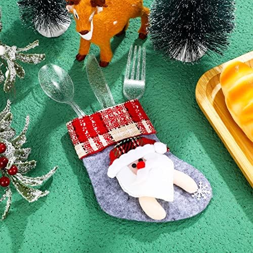 72 пакувања мини Божиќни чорапи 3Д Санта Снежен човек ирваси на мечка чорапи Дрво украси за украси за простории за сребро, бонбони подароци
