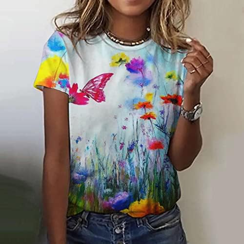 Кошули за жени женски обични печатени маички летни кратки ракави лабава маица врв