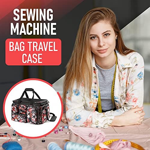 Кутија за машина за шиење OFOVV, торба за носење со отстранлива подлога за подлога, погодни за повеќето стандардни машини за