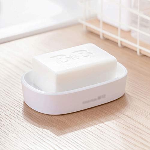 Држач за сапун кутија бела едноставна сапун за сапун, две одделни дизајн на жлеб од мозоци, резервоар за сапун може да го задржи сапунот сув,