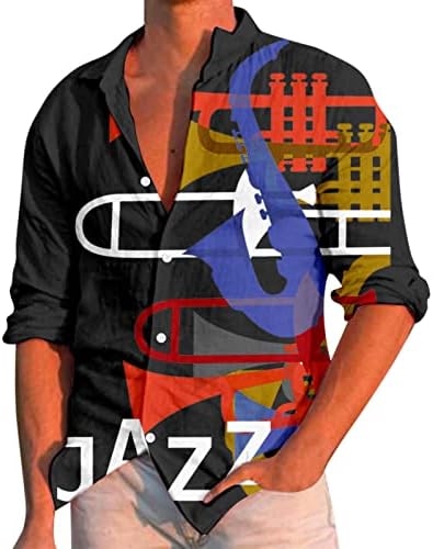 ZDDO Man's's Casual Cute Down Долги кошули со долги ракави, пад на плажа, редовно вклопување на гроздобер џез музика, печатење на хавајски