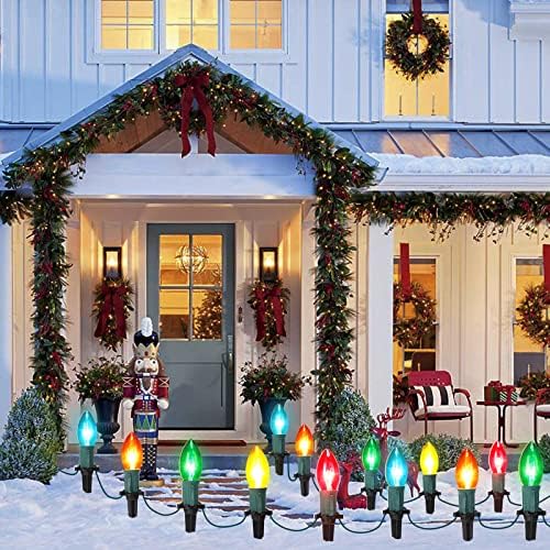 Божиќни светла на отворено патека маркер жица светла 30,75 метри C9 Божиќни светла со 24 светилки и влогови за отворен двор, Божиќен