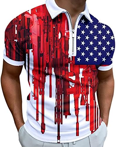 Долго копче надолу маица Американско знаме Патриотска кошула за мажи 4 јули мускула