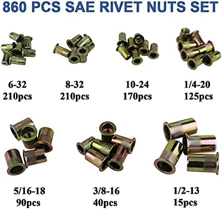 TR ToolRock 1720PCS Metrict & SAE Rivet Nut Kit и 13 Metric & SAE Rivet Nut Gun Comp, комплет за орев за навртки за ритам со грубо носење