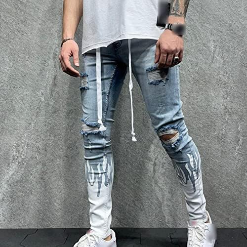 Мажи мото -странични џебови тенок вклопуваат слаби измиени фармерки средно половината потресени панталони со тексас