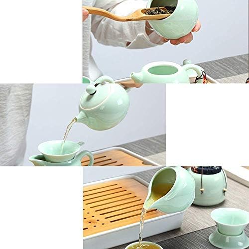Jf-xuan чајници, чај сет за преносен чај сет кинески стил кунг фу чаши чај 4 чаши со складирање торба за складирање компатибилна со домашна канцеларија