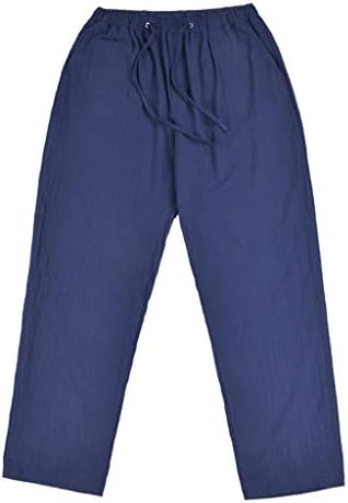 Машки ленени ленти памучни панталони еластични половини обични џеб плажа лабава јога панталони панталони