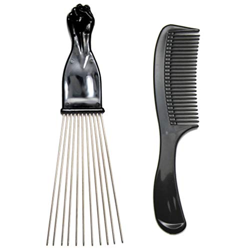 Luxxii 8 црна рачка чешел и 9,25 црна тупаница метална афро избирање на коса чешла за коса, виткан перика плетенка, маж, чешел за стилизирање