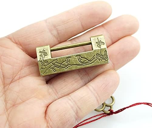 Фажбари гроздобер заклучување антички катанец со мала метална брава и клуч кинески цвет украс за украсување на кутија за складирање на врата