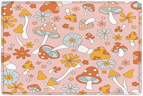 Смешни Печурки Цветни Бања Мат за Бања,70-тите Бохо Гроздоберowerетски Цвет На Розова Нелизгачка Када Мат, Симпатична Цртан Филм Фабрика Бања