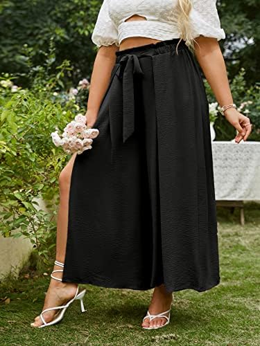 Simplee женски елегантен шарен лента со високи половини со широки панталони со широки нозе