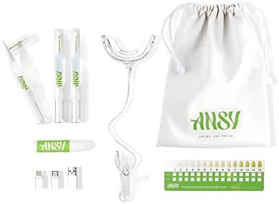 Комплет за белење на заби Ansy со LED светло за забрзување, пенкала од 3x гел, мелем за нега на усни | Направете снежна бела насмевка