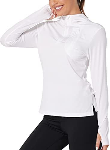 Коорун женски UPF 50+ кошули за пешачење со долг ракав 1/4 поштенски худи Сонце за заштита на сонцето на отворено трчање голф со џеб на градите