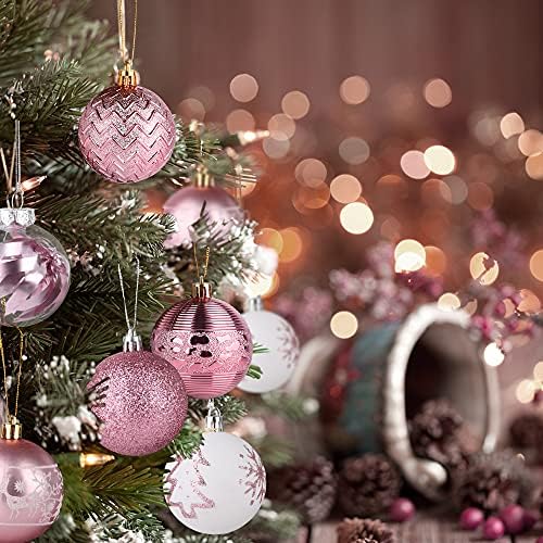 Орнаменти на Божиќни топки од вајнкај, расипано розово бело елка украс, повеќебојни Божиќни дрвја украси, 2,36 инчи, сет од 36 парчиња