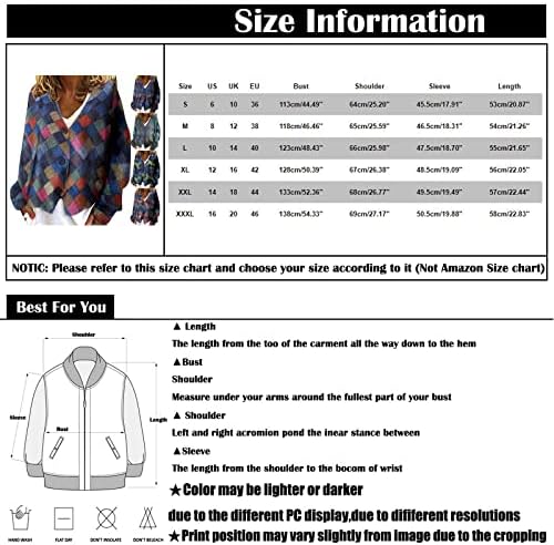 Ekvahl Women'sенски 2023 моден класичен лесен долг ракав Отворен предна кариран џемпери копче надолу со палта за надворешни работи