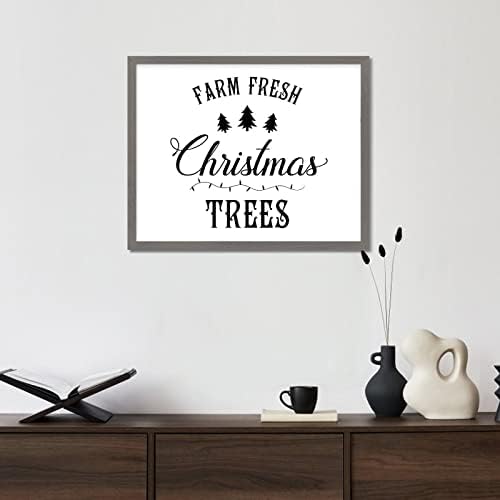 Стил во излитена знак за виси wallид со Божиќни цитати Фарма свежи новогодишни елки, сива рамка дрвена плакета за бања фарма куќа куќа куќа тремот кафе -бар wallид декор