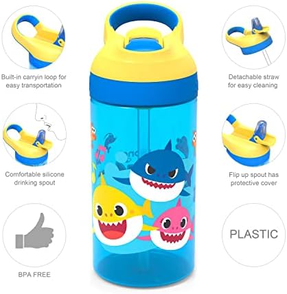 Зак дизајнира бебе ајкула деца шише со вода со слама и вградена во носење јамка изработена од трајна пластика, дизајн докажан за протекување