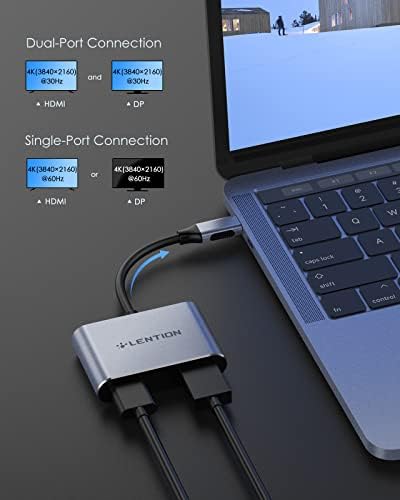 Lenter USB C до двојниот HDMI адаптер HDMI сплитер за двојни монитори Продолжен дисплеј/USB C до HDMI и DisplayPort адаптер