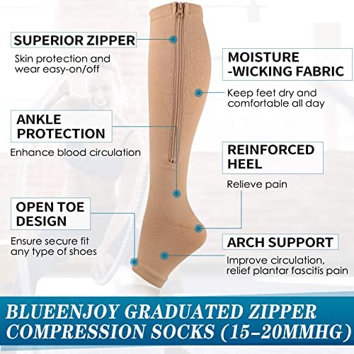 Чорапи за компресија на патент на Blainjoy - 2 пара 15-20 mmhg Отворени пети за компресија чорапи за жени и мажи