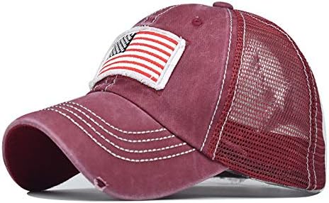 Американско знаме за знаме, мрежна шминка, трајни капи на отворено, капа за камиони во САД за мажи и жени, прилагодлива капа