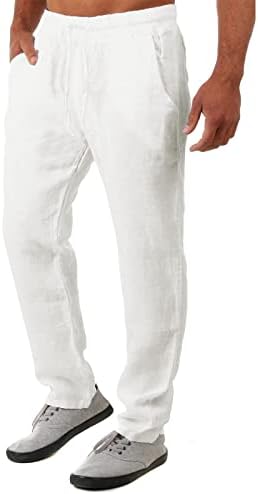 Памучни постелнини со мемија, цврста боја средно издигнување тенок фит -влечење еластична половината затегнати панталони со џемпери