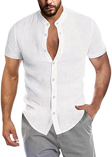 XXBR памучни ленени кошули за мажи кратки ракави Хавајски лето со цврста боја копче надолу со маица опуштени плажа обични врвови