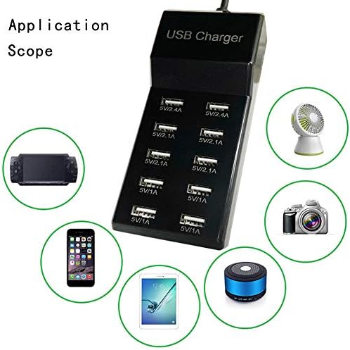 Mult-Port USB полнач, yner 10-порта USB-десктоп центар за wallидови, погоден за iPhone/iPad/Samsung Galaxy Note Tablet Android