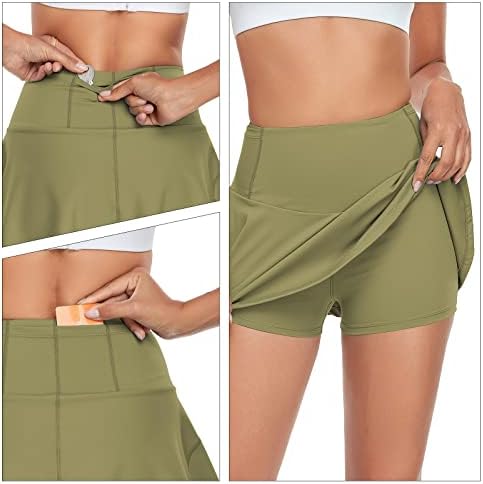 Husенски тениски здолништа со високи половини за жени со џебови Голф Скортс Атлетик трчање тренингот јога здолништа