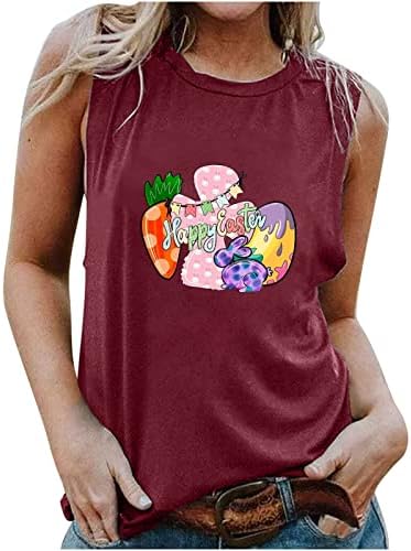 Среќен велигденски зајаче зајачки графички маички за мета смешни велигденски ден жени девојки резервоарот врвот о-вратот без ракави маици блузи