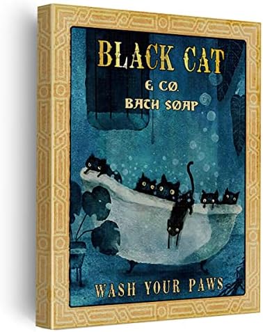 Смешна црна мачка и копродукции сапун за бања измијте ги шепите платно печатење декор за бања мачки сликање ретро уметност постери